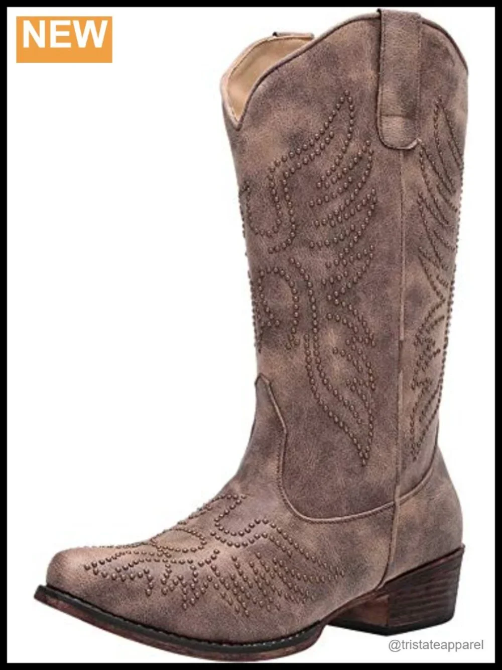 Faux Leather Snip Toe Mid-Calf Boots with Metal Studs